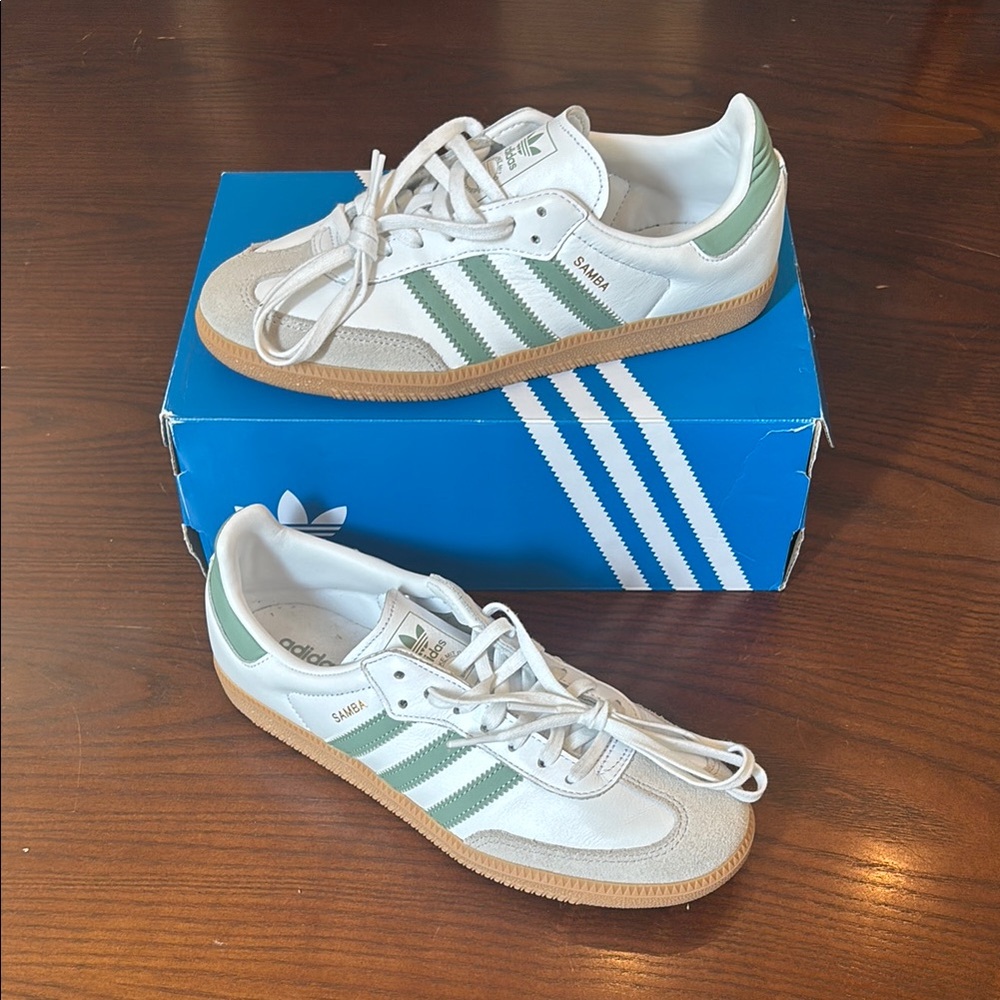 Adidas White and Green Samba OG